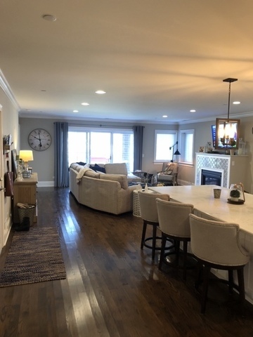 515 Summit Avenue, Unit D Park Ridge, IL 60068 - Photo 3 of 18 a living room with furniture a dining table wooden floor and a fireplace