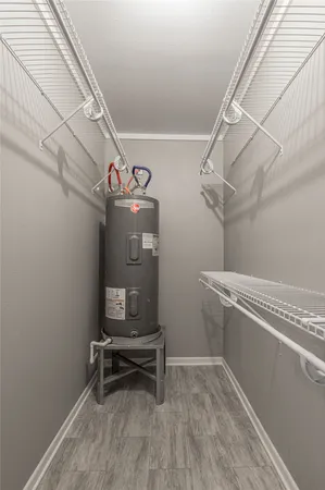 a view of a room with racks on the wall