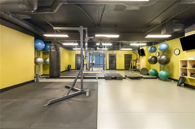 a view of a room with gym equipment