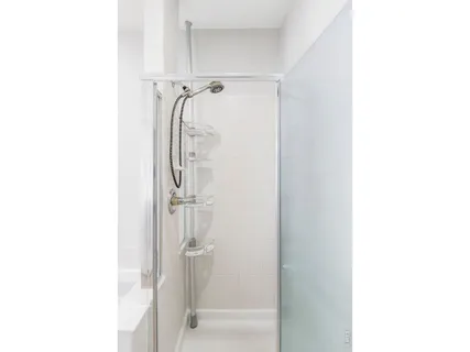 a bathroom with a bathtub