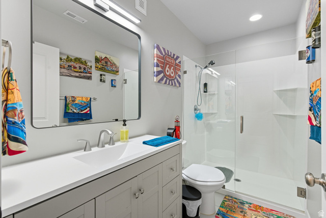 572 South Chamberlain Street Mapleton, UT 84664 - Photo 25 of 56 Bathroom featuring vanity, a shower stall, and recessed lighting