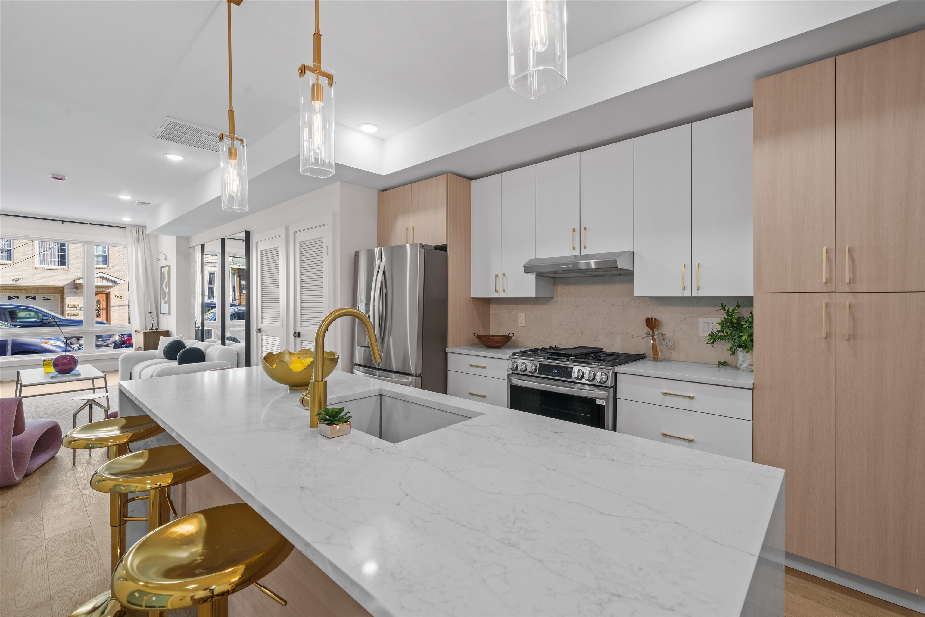249.5 Halladay Street, Unit 1 Jersey City, NJ 07304 - Photo 2 of 31 a kitchen with stainless steel appliances granite countertop a sink stove and refrigerator