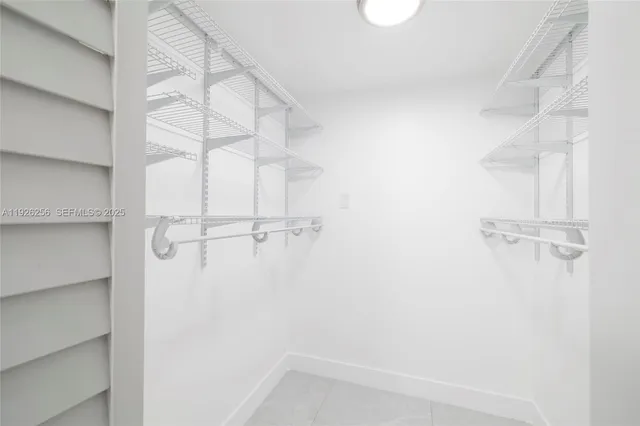 a view of a room with racks on the wall