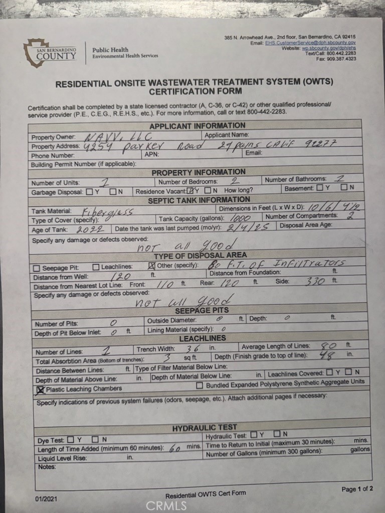 4254 Parker Road Twentynine Palms, CA 92277 - Photo 7 of 9 septic signed off