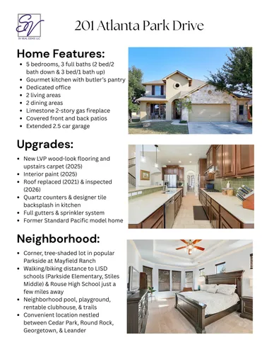 $565,000 | 201 Atlanta Park Drive, Georgetown, TX 78628