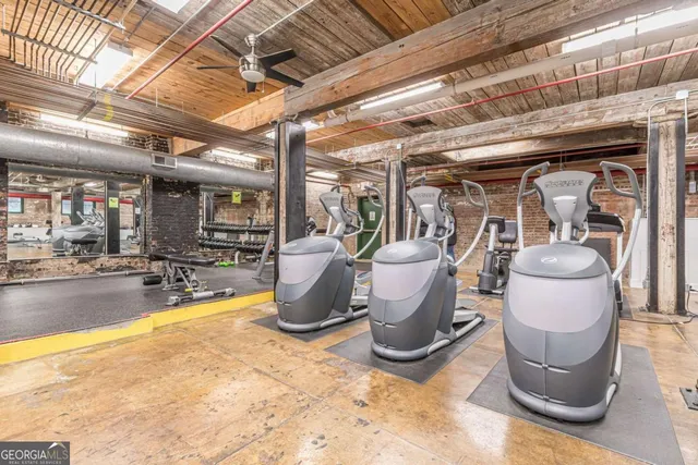 a view of a room with gym equipment