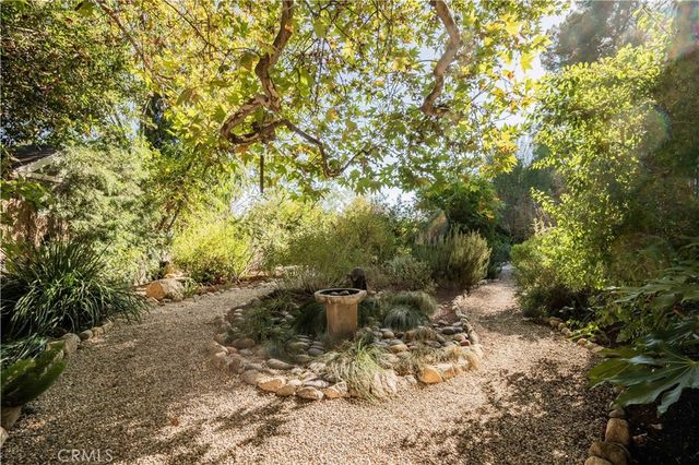 a view of a yard with large trees