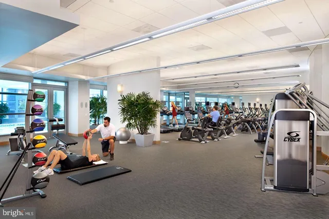 a view of a room with gym equipment