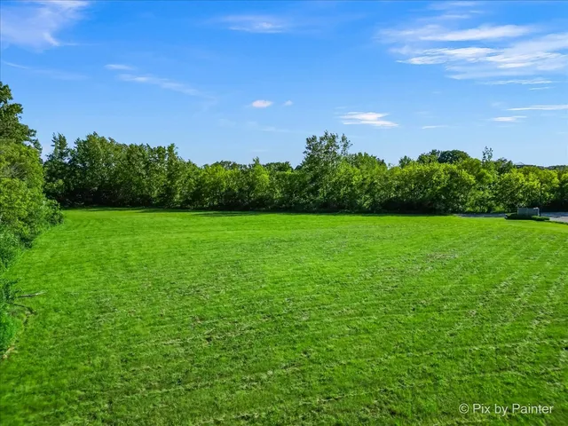 a view of a green field with clear sky