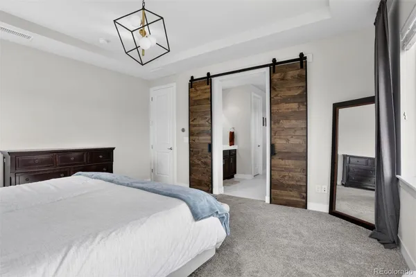 a bedroom with a bed and walk in closet