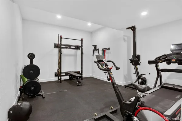 a view of a room with gym equipment