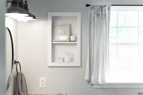 a view of a small space with a window