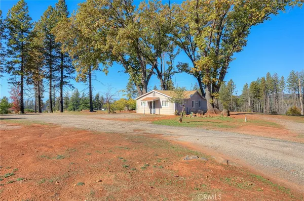 a front view of a house with a yard and trees