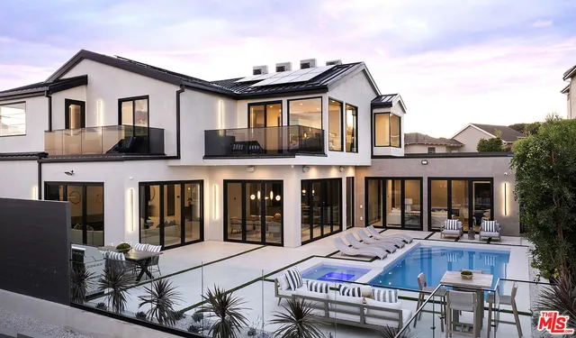 front view of a house with a patio