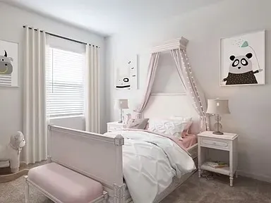 a bedroom with a bed and a chair