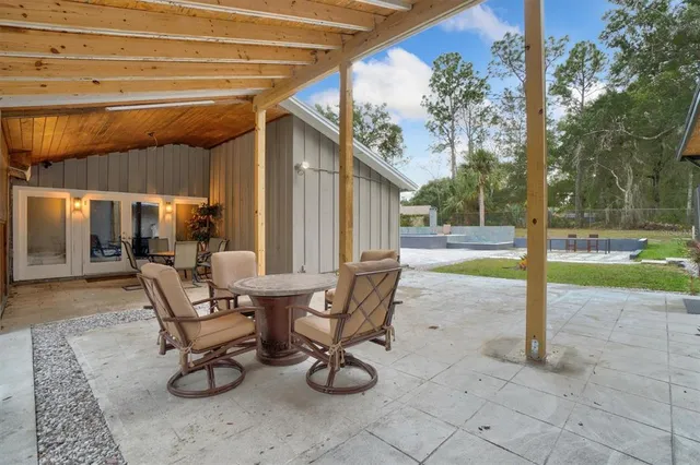 a view of an outdoor space with seating area