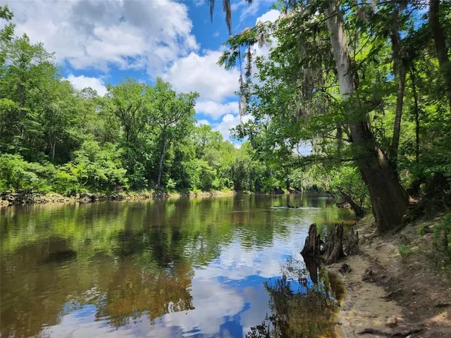 a view of a lake with a house in the background