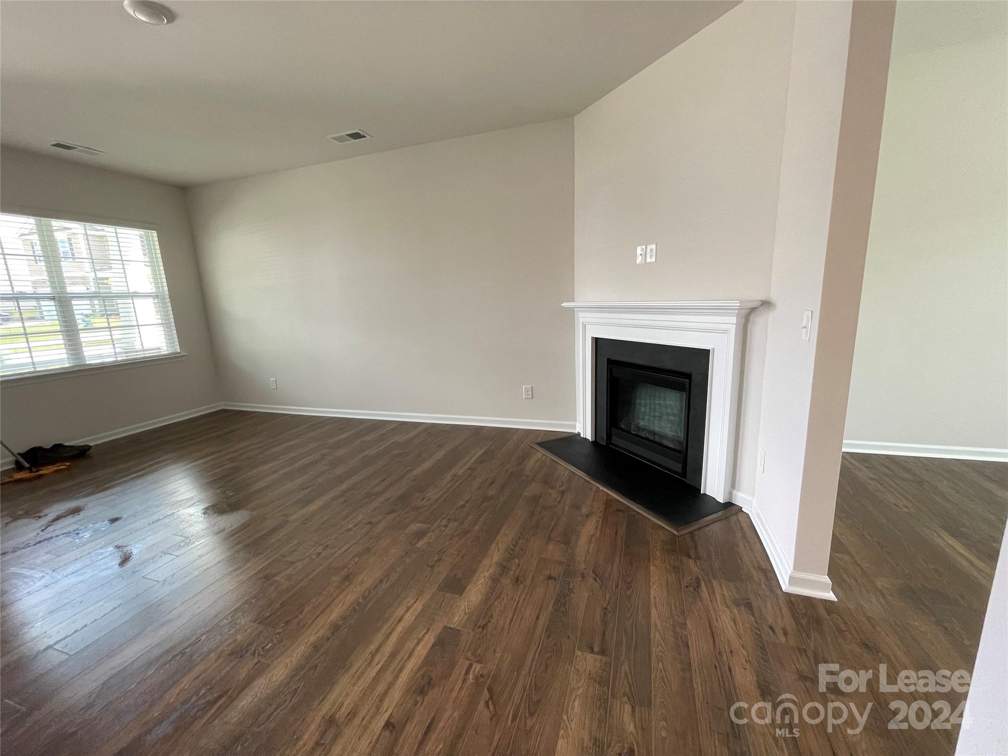 5060 Deisy May Lane Matthews, NC 28105 - Photo 6 of 7 an empty room with wooden floor fireplace and windows