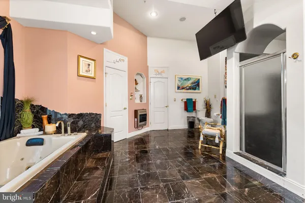 a bed room with a bed and a television