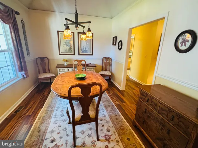 a dining room with window