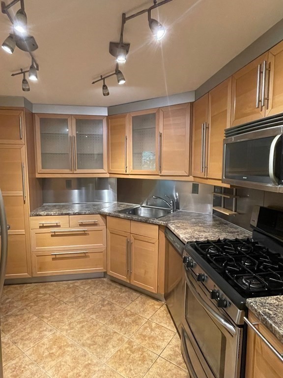 22 Chestnut Place, Unit 316 Brookline, MA 02445 - Photo 8 of 19 a kitchen with granite countertop a stove and a sink