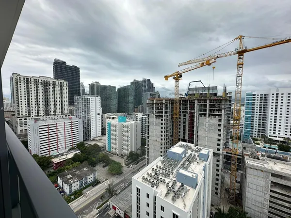 a city view with tall buildings