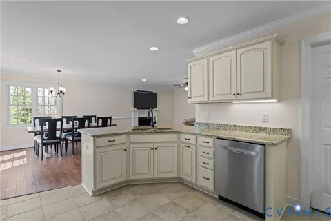 a kitchen with white cabinets and sink