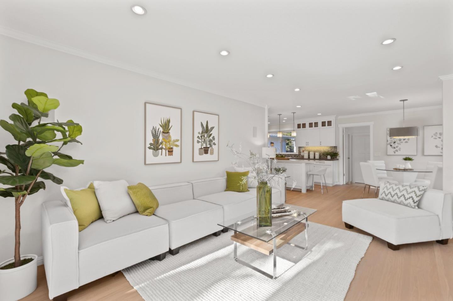 2219 Maykirk Road San Jose, CA 95124 - Photo 36 of 100 a living room with furniture a rug kitchen view and a potted plant