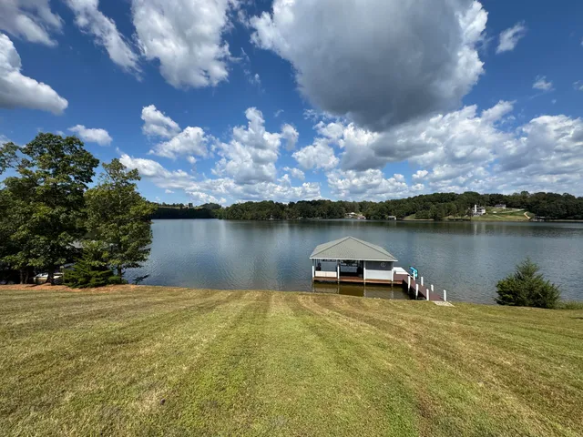 a view of a lake next to a building