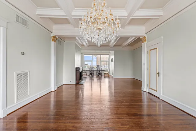 a view of dining room with wooden floor