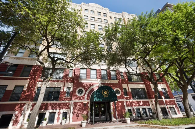 a view of a building and a street
