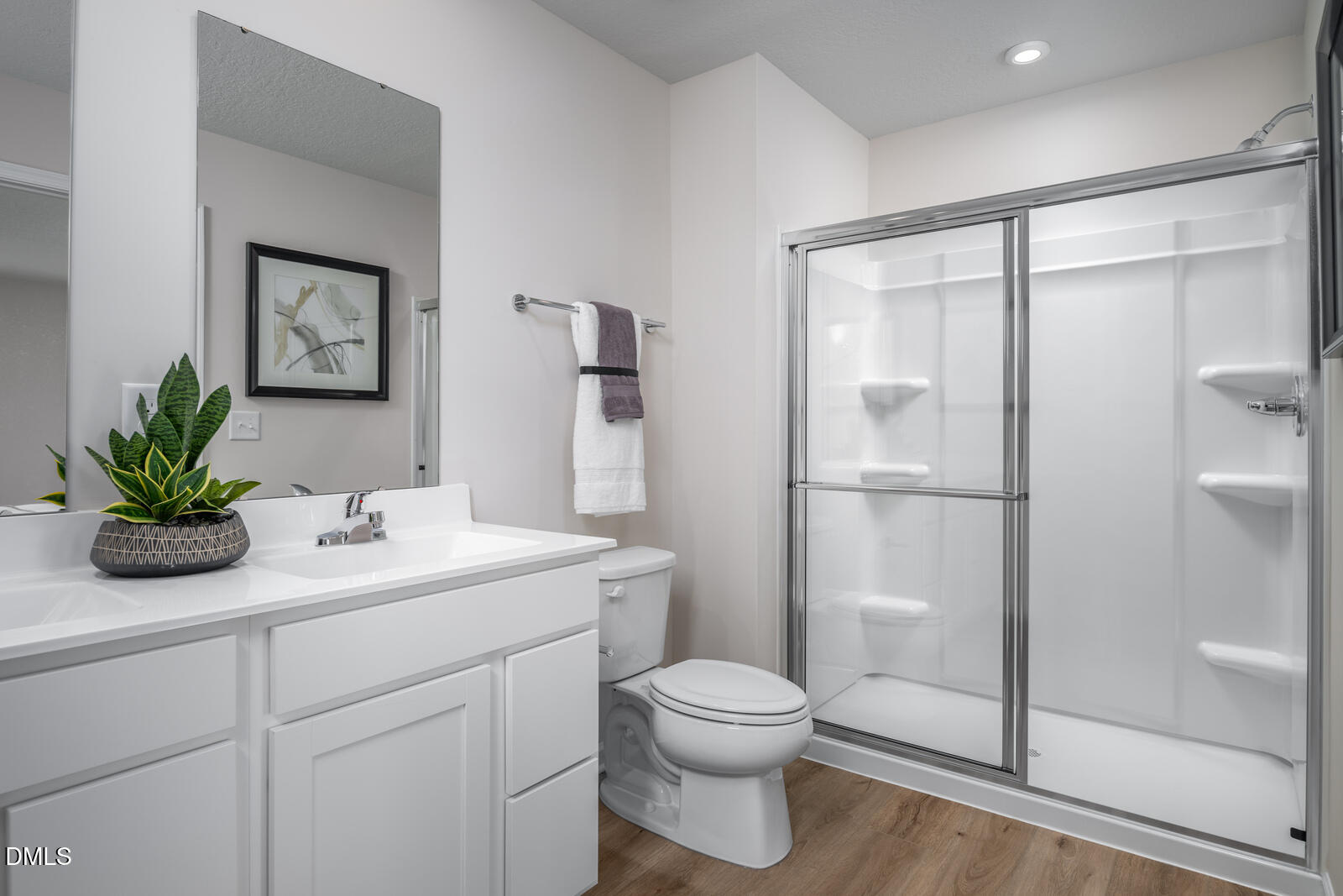 4070 Dragonfly Road Bailey, NC 27807 - Photo 14 of 20 a bathroom with a toilet a sink and glass door