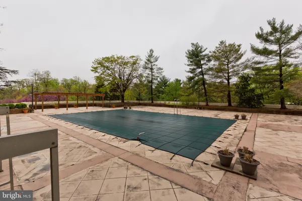 a view of a swimming pool with a yard