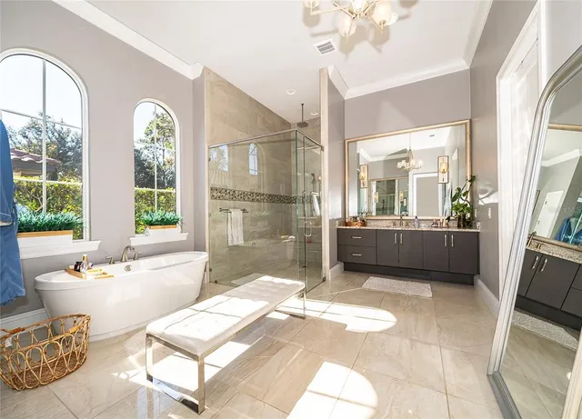 a view of a yard with palm trees