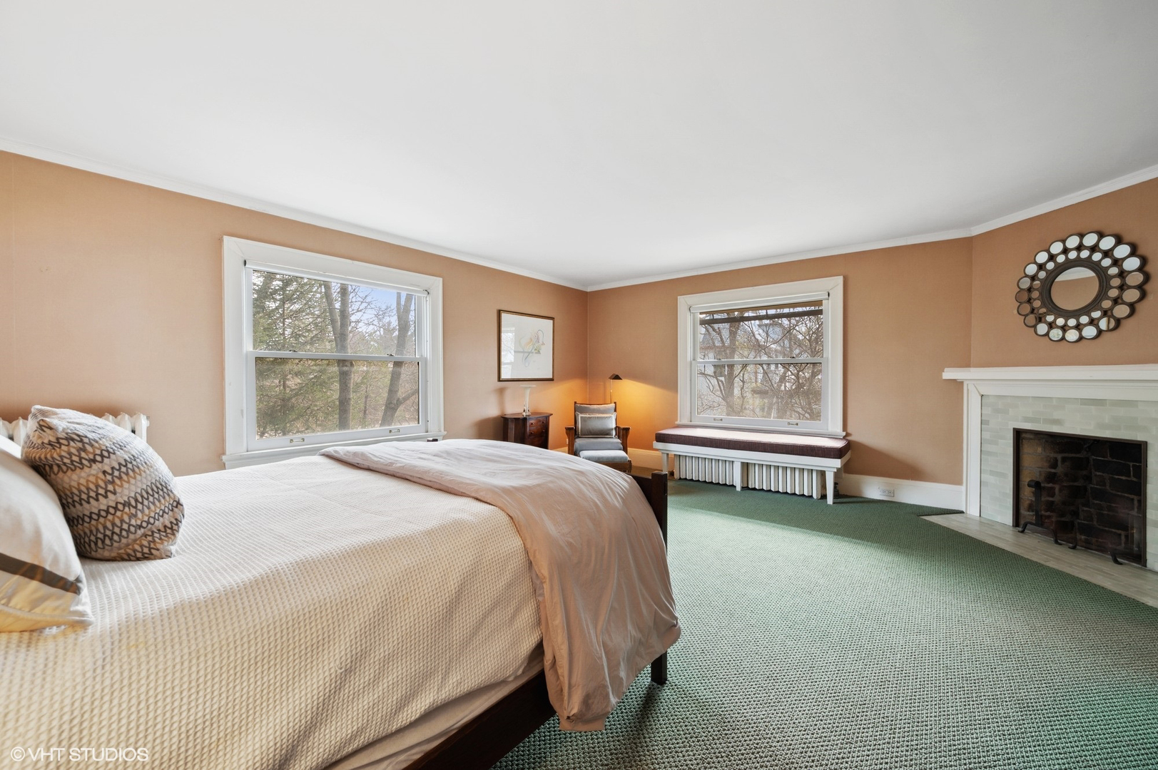 881 Private Road Winnetka, IL 60093 - Photo 27 of 60 a spacious bedroom with a bed and a fireplace