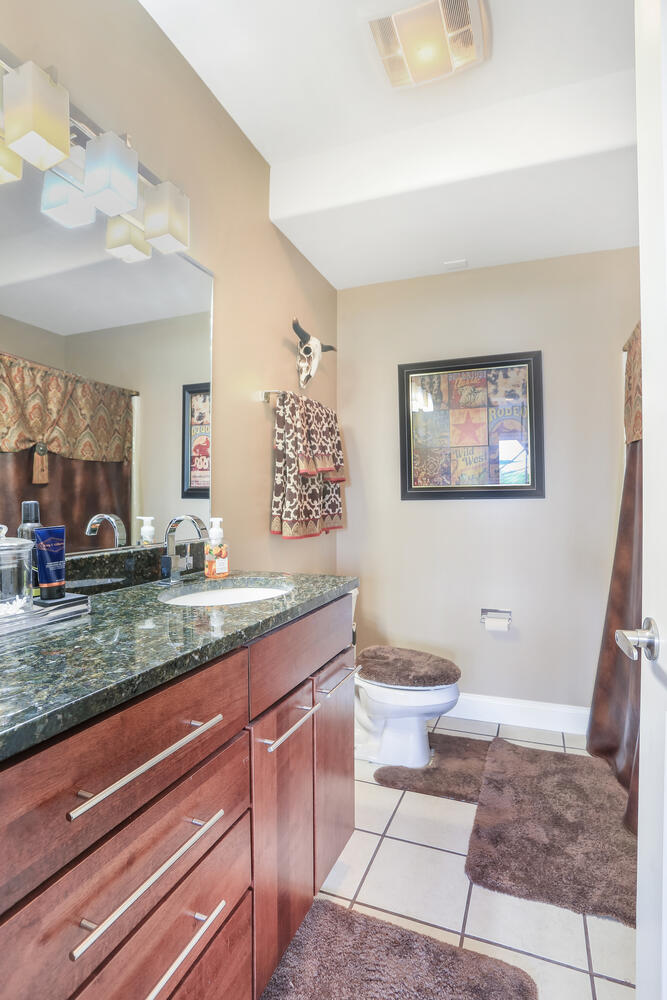 1411 Cross Creek Road Mahomet, IL 61853 - Photo 56 of 70 a bathroom with a granite countertop sink a toilet and a mirror
