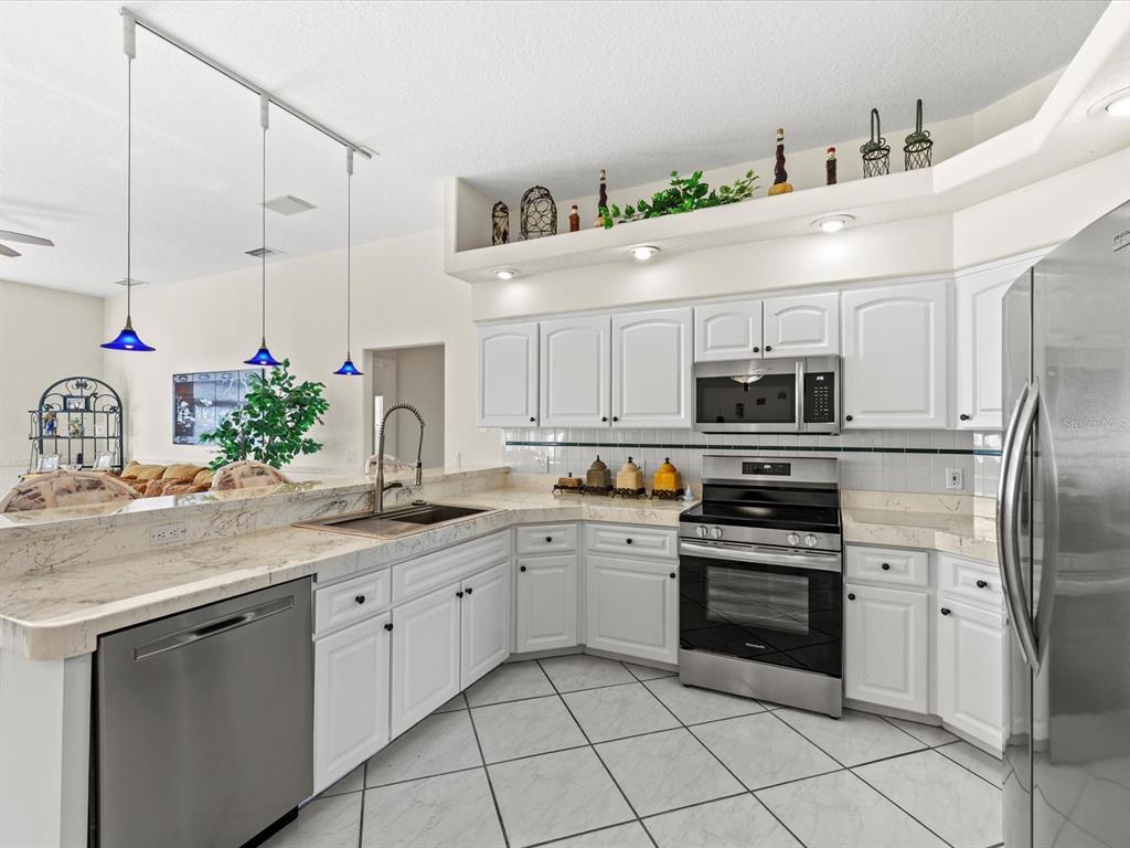 8704 Cypress Lakes Boulevard New Port Richey, FL 34653 - Photo 17 of 43 a kitchen with stainless steel appliances a sink cabinets and microwave