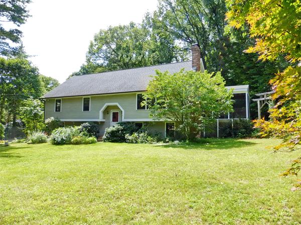 a front view of a house with yard and green space