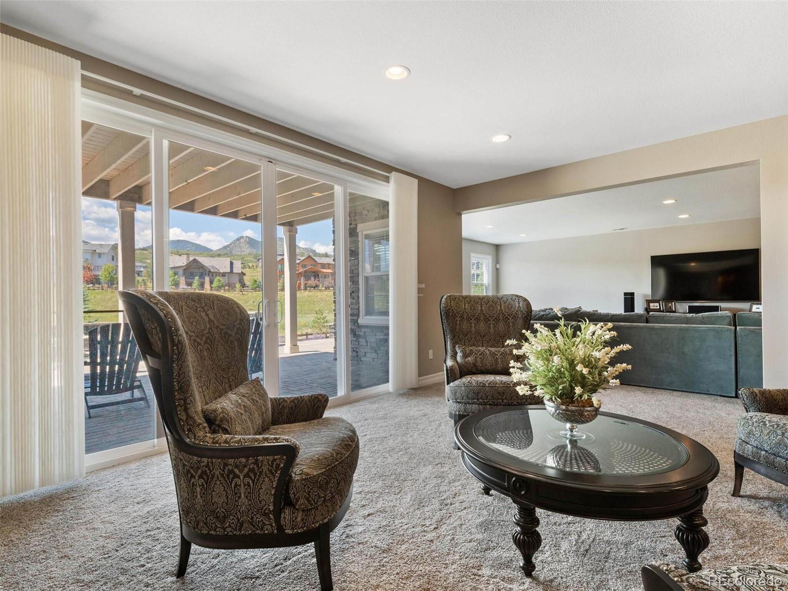 14916 Lyons Ridge Drive Morrison, CO 80465 - Photo 18 of 29 a living room with furniture a flat screen tv and a large window