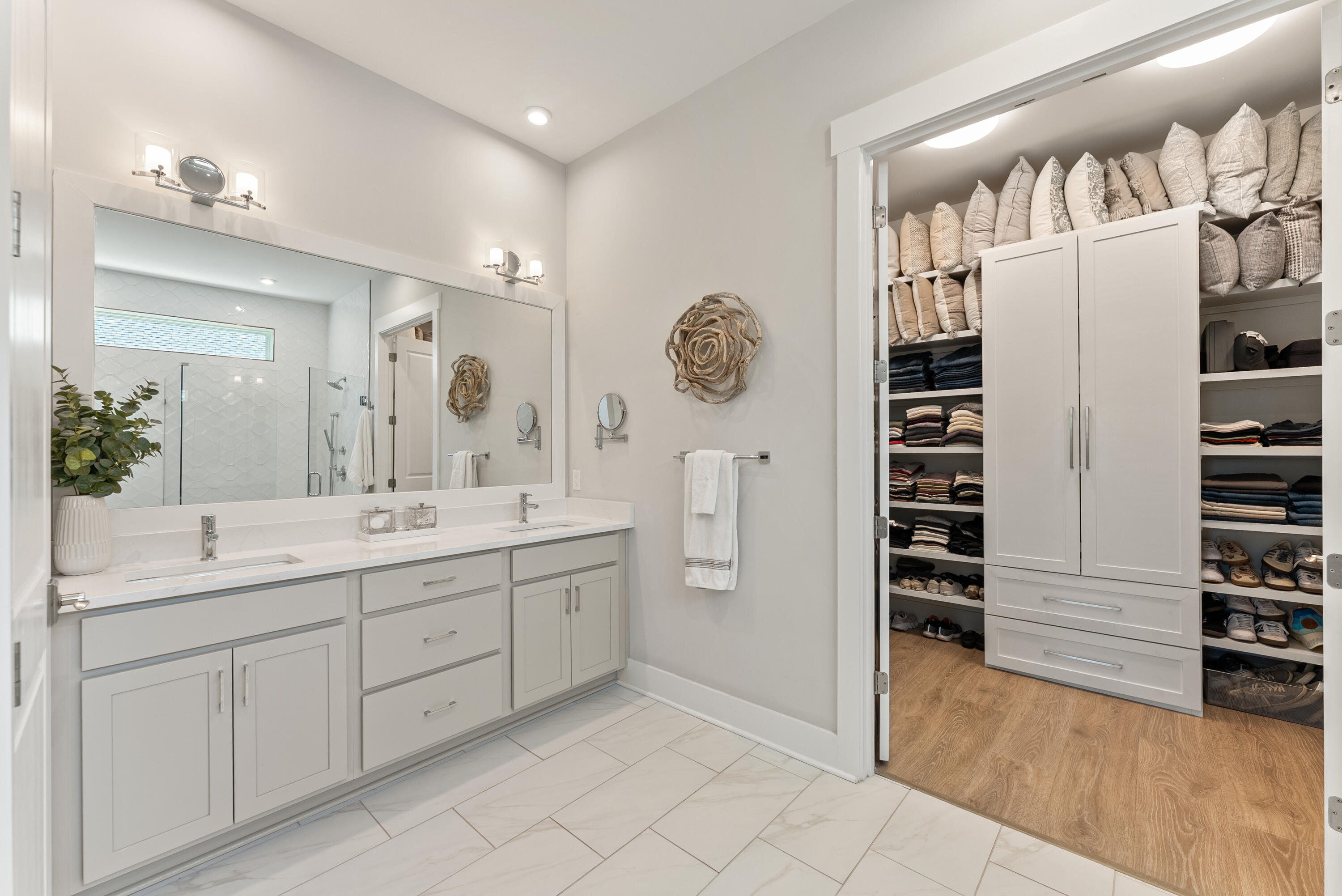 320 West Lafayette Rd Inlet Beach Inlet Beach, FL 32461 - Photo 34 of 90 a spacious bathroom with a shower a sink and a mirror