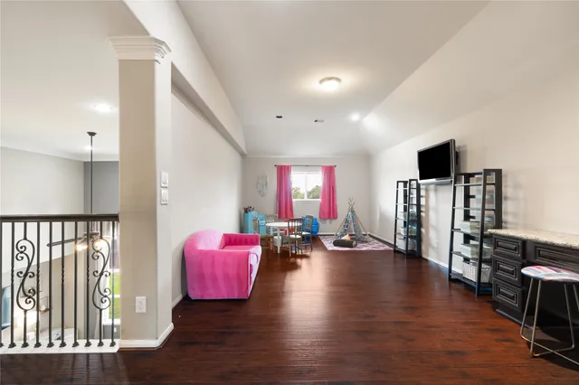 a workspace with furniture and a window