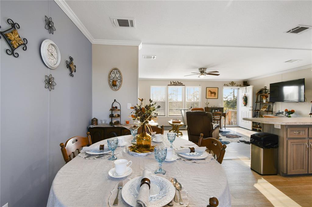 10989 Northwest Lily County Line Road Ona, FL 33865 - Photo 47 of 87 a living room with furniture a flat screen tv and kitchen view
