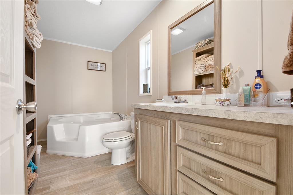 10989 Northwest Lily County Line Road Ona, FL 33865 - Photo 53 of 87 a bathroom with a granite countertop toilet sink and mirror