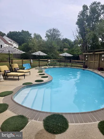 a view of a swimming pool with lounge chair