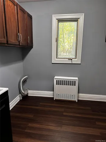 a view of a room with wooden floor and cabinet