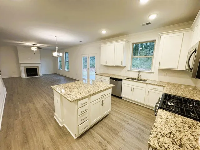 a kitchen with a stove a sink and a refrigerator