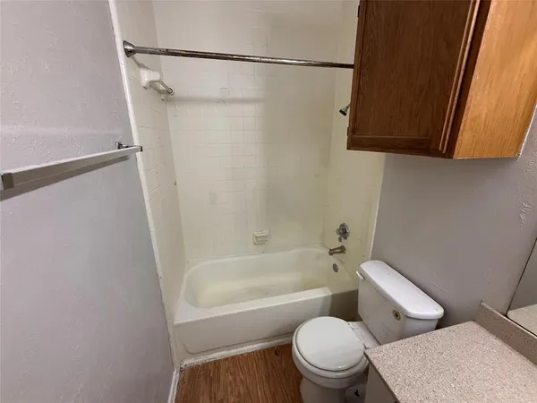 a bathroom with a toilet and a bathtub