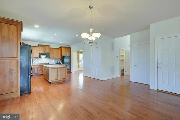 an empty room with wooden floor and a potted plant
