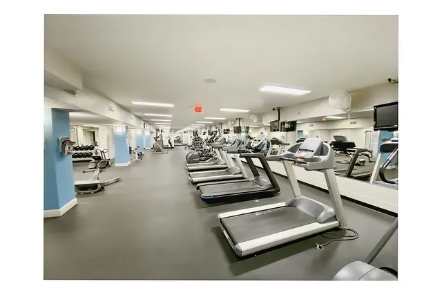 a view of a room with gym equipment