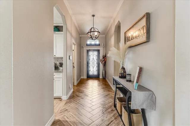 a view of a hallway with workspace